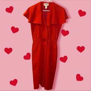 Vintage 1980s Branka bright red dress with oversized collar-29” waist